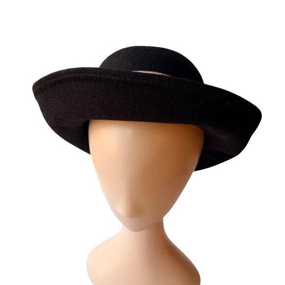 Vintage‎ 50s - 60s Black Wool Derby Bowler Hat Ribbon Bow Tally Ho main image 5